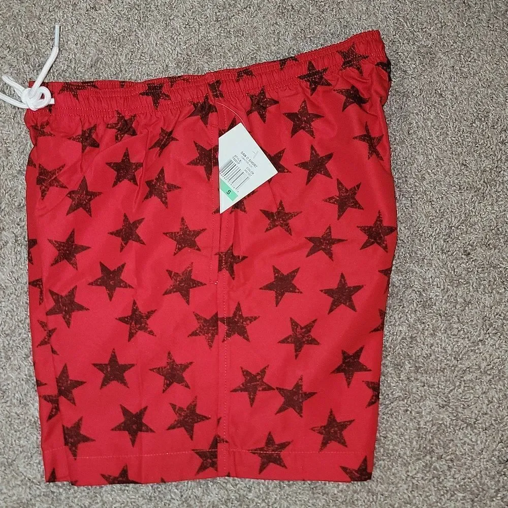 New Trunks Surf & Swim San O Short Lined Swim Trunks Tomato / Black Size S Small